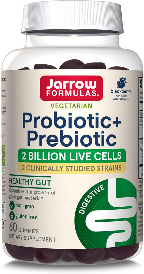 Jarrow Formulas Probiotic+ Prebiotic 2 Billion Live Cells Supplement, Digestive Health and Immune Support, 60 Blackberry Flavor Probiotic+ Prebiot...
