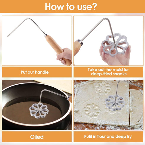 7 Pieces Rosettes Timbale Set, Rosette Iron Set with Handle, Lotus Flower Bunuelos Cookie Maker Mold, Funnel Cake Maker Kit…...