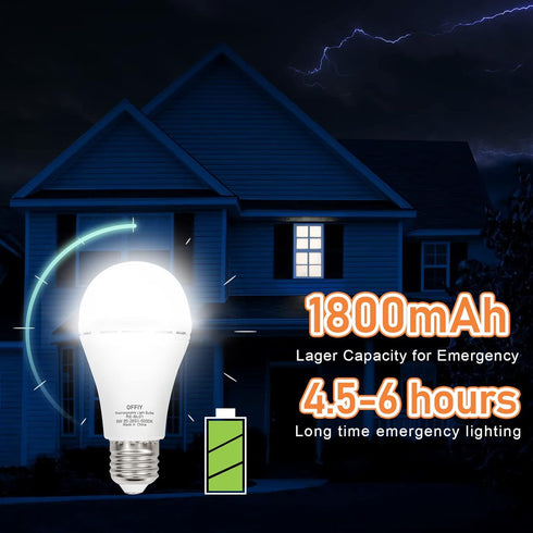 OFFLIY Emergency Light Bulbs, 1800mAh High-Capacity Battery for Longer Emergency Time, 9W,750LM,5000K Rechargeable Light Bulbs for Power Outage, A...