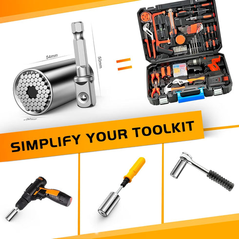 Gifts for Men Super Universal Socket - Tool Stocking Stuffers for Men 7-19mm Socket Wrench Set with Power Drill Adapter, Unique Christmas Birthday...