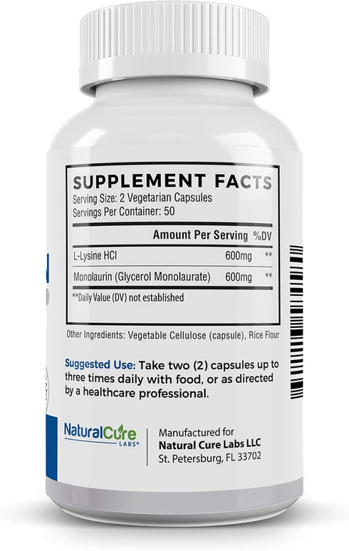 L-Lysine + Monolaurin 600mg 1:1 Ratio, 100 Capsules...
