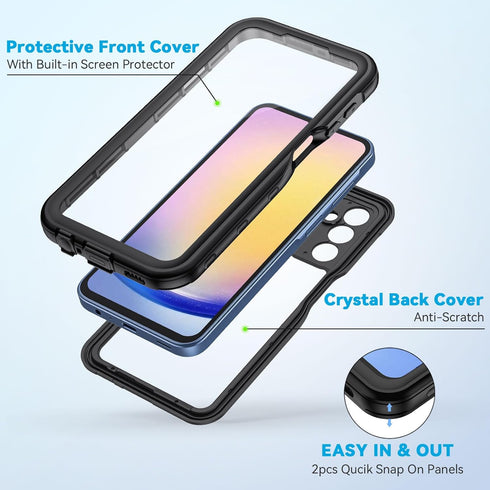 Lanhiem for Samsung Galaxy A25 5G Case, IP68 Waterproof Dustproof, Built-in Screen Protector, Rugged Full Body Shockproof Protective Cover for Sam...