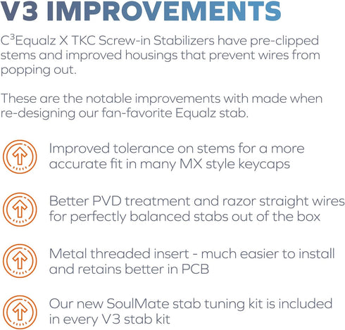 C3 x The Key Company Screw-in Stabilizers V3 | Gold Wire | PCB-Mounted Stabs for TKL Custom Keyboard | DIY Mechanical Keyboard Stabilizers (Tanger...