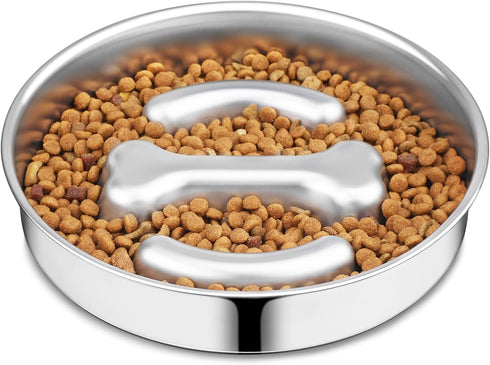 PETTOM Dog Bowl Slow Feeder, Non Slip Stainless Steel Slow Feeder Dog Bowl 3 Cups Metal Dog Food Bowls for Small Medium Dogs Double-Sided Design P...