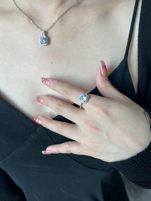 4 Pieces Fashion Shiny Square Zircon Crystal Pendant Necklace Earring Ring Jewelry Set for Women Wedding Party Prom Holiday Gifts...