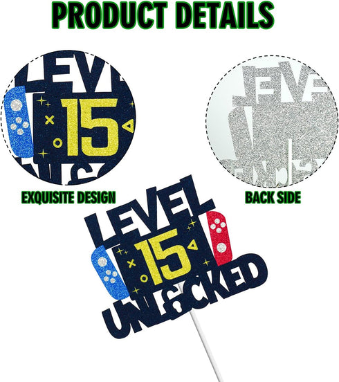 Level 15 Unlocked Video Game Cake Topper - Level 15 Unlocked Awesome 2007 Boy's Birthday Cake Topper - Video Game 15th Birthday Cake Decorations...
