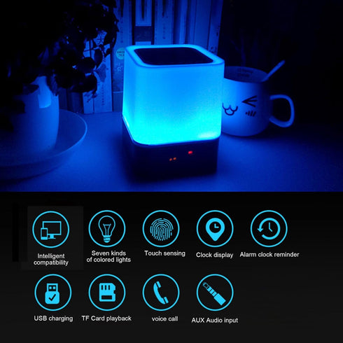 Bluetooth Speaker, Alarm Clock Bluetooth Speaker Multi-Color Changing Bedside Lamp, MP3 Player, Wireless Speaker with Lights, TF Micro SD Card Slo...