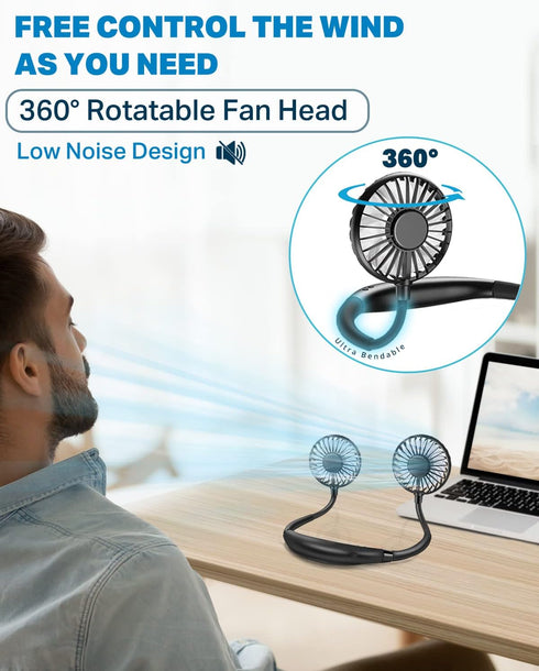 Neck Fan, Hand Free Portable Neck Fans For Women, Kids, and Men, 3 Speed Adjustable Hanging Around Necklace Fan, Rechargeable Battery Operated Wea...