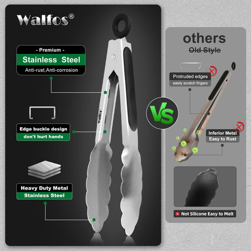 Walfos 7 inch Small Kitchen Tongs for Cooking, Mini Silicone Serving Tongs, Great for Cooking, Salad, Grilling, Pasta, Steaks, Vegetables...