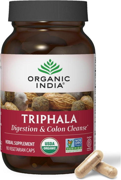 ORGANIC INDIA Triphala Capsules Organic - Herbal Supplement with Amla, Bibhitaki, Haritaki, Digestion & Colon Support, Immune System Support, Adap...