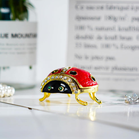 YU FENG Ladybug Figurine Trinket Box Hinged Crystals Jeweled Small Cute Animal Jewelry Boxes Collectible...