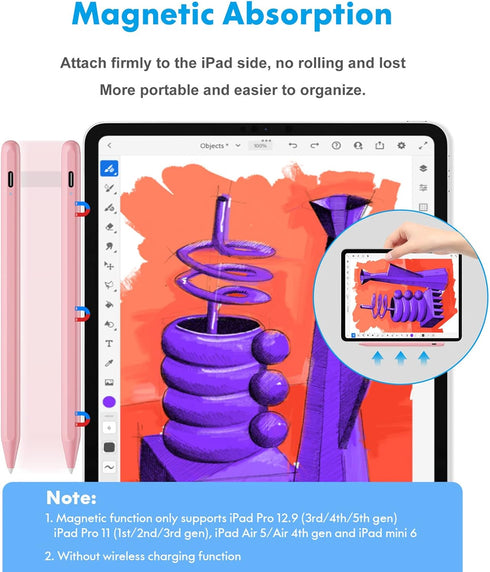 Stylus Pen for iPad with Palm Rejection Compatible with iPad Air 11/13 M2, iPad Pro 11/13 M4, iPad 10-6th Gen, iPad Air 5-3, iPad Pro 11/12.9, iPa...