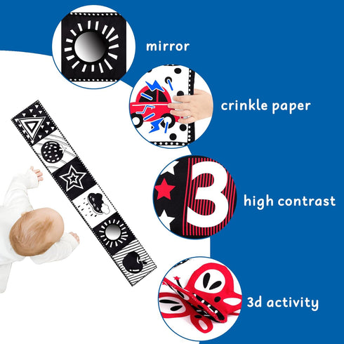 Black and White High Contrast Baby Toys - Newborn Toys 0 3 Months Brain Development - Soft Crinkle Books Tummy Time Toys - Infant Montessori Senso...