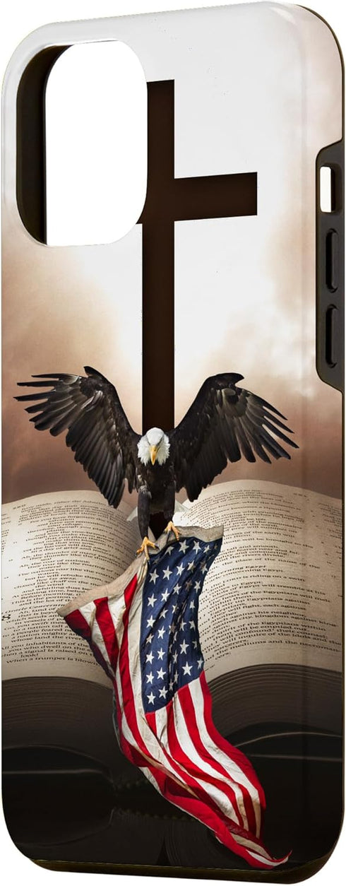 iPhone 12 Pro Max Pretty Christian Cross Bible A Bald Eagle Grip American Flag Case...