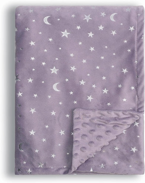 Baby Blanket for Boys Girls Soft Minky with Double Layer Dotted Backing, Star and Moon Printed 30 x 40 Inch Receiving Blanket (Violet)...