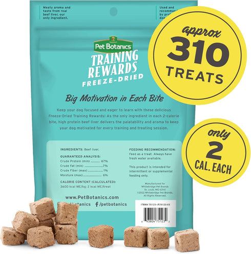 Pet Botanics 6 Oz. Pouch Training Reward Freeze Dried, Beef Liver Flavor, with 310 Treats Per Bag, The Choice of Top Trainers...