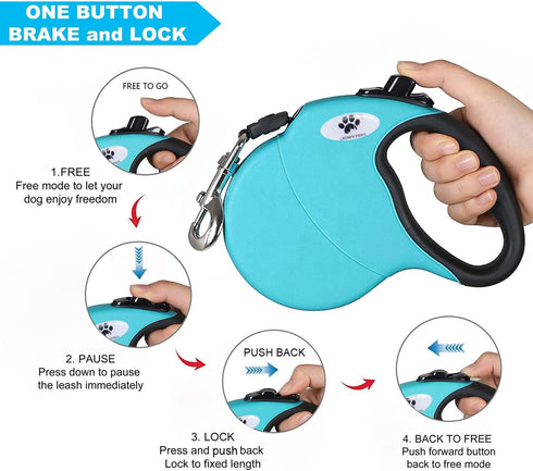 13 ft Retractable Dog Leash for Large Dogs up to 26 lbs,Tangle-Free Nylon Tape,Blue Dan S...