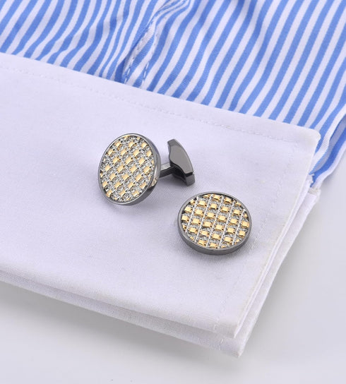 Round Black Tone Round Men's Cufflinks In Gift Case Classic Black Metal Cufflinks for Men for Wedding Party Business Birthday Anniversary Dress...