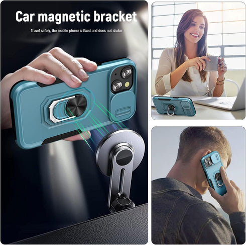 Case for 15 Plus Phone Case with Camera Cover and Kickstand Heavy Duty Protection 15 Plus Phone Case Cover for iPhone 15 Plus -Blue...