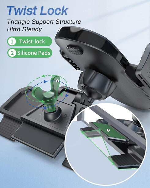 OQTIQ CD Phone Holder for Car - One Touch Release, 360° Viewing, Universally Compatible with iPhone & Android, CD Player Phone Mount & Air Vent Cl...