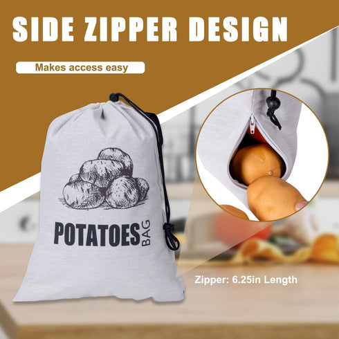 Potato Onion Storage Bag, Fabric Onion and Potatoes Storage Bag, Washable Garlic Potatoes Onions Keeper with Drawstring for Pantry, 2 Pack (Potato...