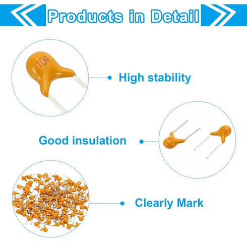PATIKIL 0.1uf 50V Multilayer Monolithic Ceramic Capacitors, 120 Pcs Ceramic Chip Capacitor Assortment Kit for Power, Yellow...
