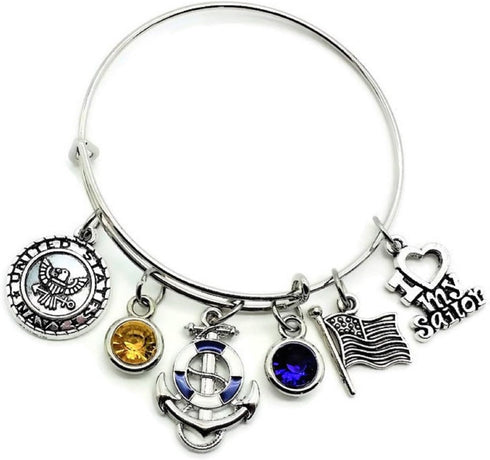 US Navy Bracelet - Navy Wife, Mom, Sister, Girlfriend & Grandma - Sailor Bangle...
