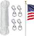NQ Flag Pole Rope Line Kit-50FT x 1/4"Diameter Nylon Flag Pole Halyard Rope with 4 Pcs Swivel Snap Clips Hooks Fits Flagpole Up to 25FT, Outdoor F...