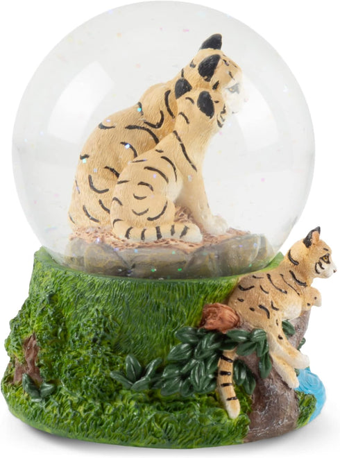 Elanze Designs Endangered Clouded Leopard 100MM Sturdy Glitter Water Wind Up Musical Snow Globe Tabletop Dresser Figurine Decoration Plays Tune We...