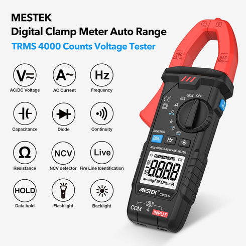 MESTEK Digital Clamp Meter Multimeter Voltage Tester 4000 Counts Auto-Ranging Amp Volt Ohm Meter with NCV, Measures AC/DC Voltage,AC Current, Capa...