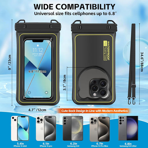 IP68 Waterproof Phone Pouch Up to 6.8", Floating Waterproof Phone Case for iPhone 15 14 13 Pro Max, Galaxy S24 S23 S22 Ultra, Cellphone Dry Bag Cr...