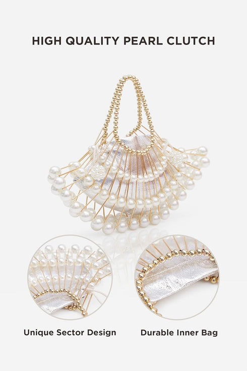 BABEYOND Women Pearl Clutch Purse - Bucket Beaded Bridal Evening Bag Formal Reticulated Bag with Inner Bag for Party Wedding...