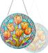 Tulips Acrylic Window Hangings 11.8”Acrylic Wall Decor Flower Stained Window Panel Indoor Outdoor Home Garden Ornaments Housewarming Gift with Met...