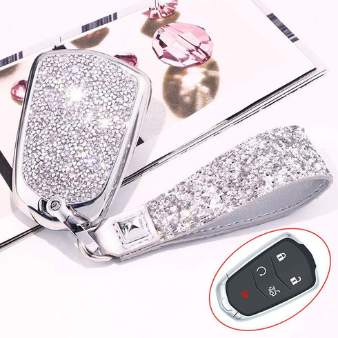Royalfox(TM) 4 5 6 Buttons 3D Bling keyless Entry Remote Smart Key Fob case Cover for 2016-2019 Cadillac CT6, 2017-2019 XT5, 2014-2019 CTS, 2015-2...