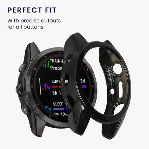 kwmobile Cover Compatible with Garmin Fenix 7S / Fenix 7S Solar - Cover Silicone Case for Fitness Tracker - Black/Silver...