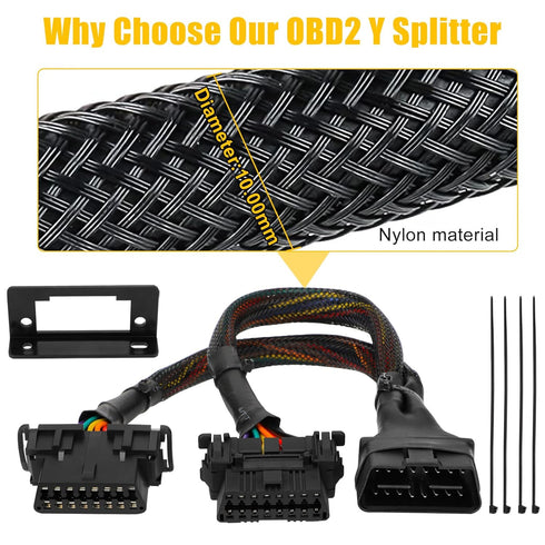 2PCS OBD2 Splitter Y Cable,16 Pin OBD II 1 Male to 2 Female Extension Connector Cable, Right Angle Universal OBD2 Diagnostic Cable,1FT/30cm 20AWG ...