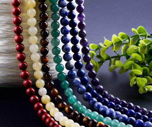 7 Chakra Natural Stone Beads Mixed 100pcs 8mm Round Genuine Real Stone Beading Loose Gemstone Amethyse Color DIY Smooth Beads for Bracelet Necklac...