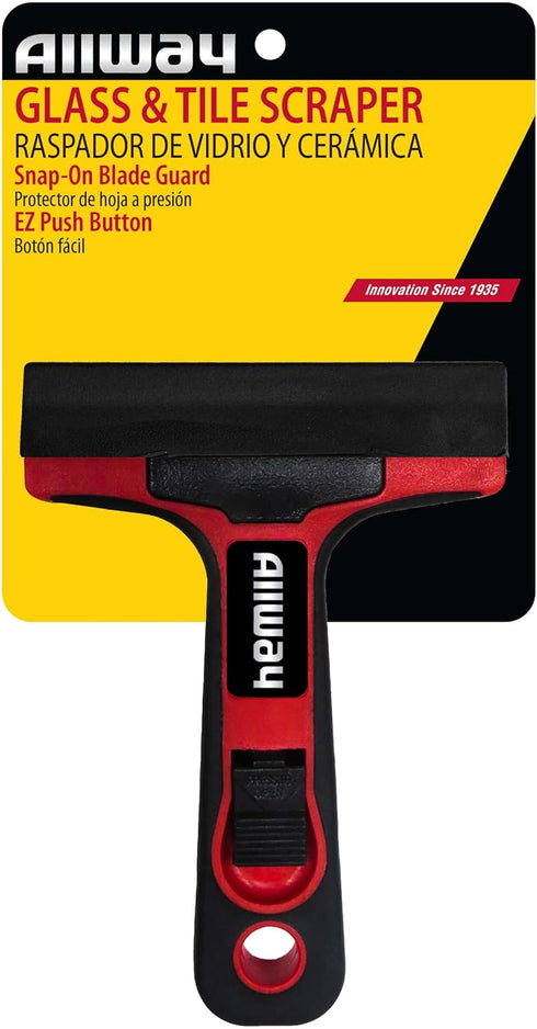 ALLWAY GTS-G Soft-Grip Glass & Tile Scraper with Snap-On Blade Guard, 4"...