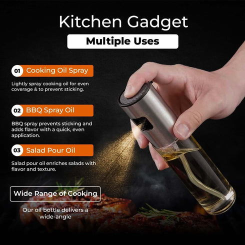 VIGOR PATH Oil Sprayer Mister - 100ml Stainless Steel Cooking Oil Sprayer Bottle for Air Fryer, BBQ, Salad, Baking, and Roasting - Refillable Oil,...