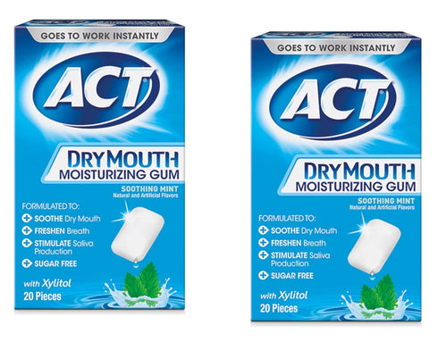 ACT Dry Mouth Moisturizing Gum, Soothing Mint, Sugar Free, 20 Count (Pack of 2)...