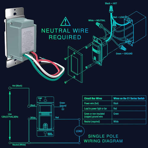 Motion Sensor Light Switch, Neutral Wire Required, Single Pole Only (Not 3-Way), Indoor in-Wall Occupancy Sensor with Wall Plate, Adjustable Timer...