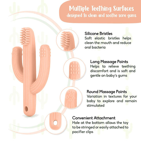 Cactus Teether, Baby Teething Toys for Babies 0-6 Months 6-12 Months, Self-Soothing Pain Relief Soft Baby Toothbrush for Babies, Toddlers, Infants...