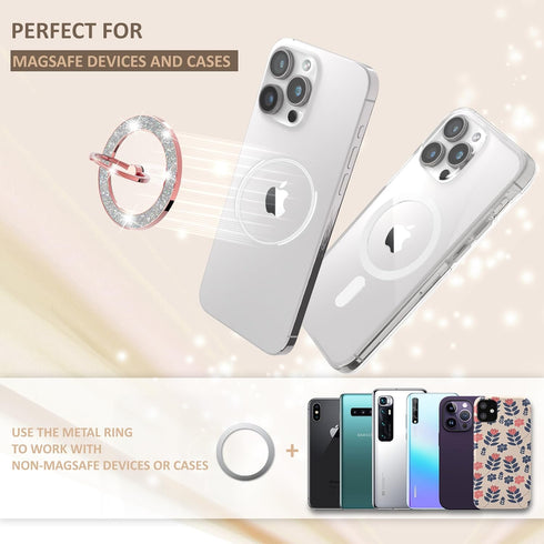 Magnetic Phone Ring Holder for MagSafe, Magnetic Phone Grip for iPhone, Compatible with iPhone MagSafe Wireless Charging. (Glitter Rose Gold)...