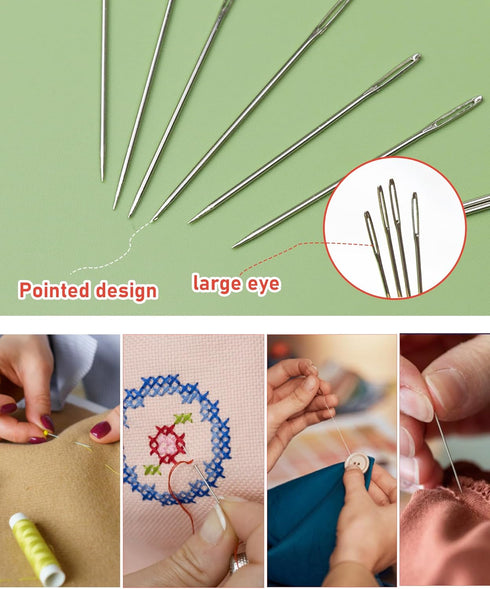 FIVEIZERO 70 PCS Hand Sewing Needles Set, Embroidery Needles & Large Eye Needles for Hand Sewing, 12 Sizes Stainless Steel Sewing Sharp Needles wi...