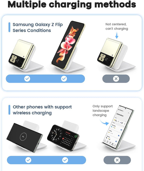 Wireless Samsung Charging Station - 15W Folding Travel for Samsung Galaxy Z Flip 6/5/4 Series, Compatible with iPhone 15/14/13/Pro Series, Adapter...