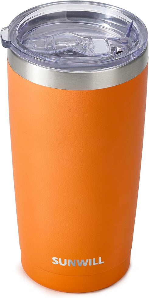 SUNWILL Travel Coffee Tumbler 20 oz, Insulated Mug with Lid, Stainless Steel Cup for Hot and Cold Drinks, Powder Coated Orange...