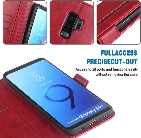 Phone Case for Samsung Galaxy S9 Plus Leather Wallet Cases with Tempered Glass Screen Protector Accessories Card Holder Full Body Flip Folio Cover...