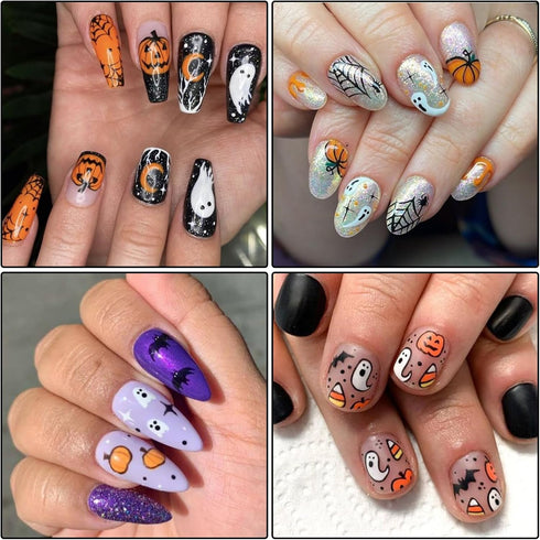 Terror Halloween Nail Art Stickers Decals Pumpkin Mouth Nail Decals 3D Self-Adhesive Skull Clown Face Nail Supplies Bat Spider Web Design Nail Art...