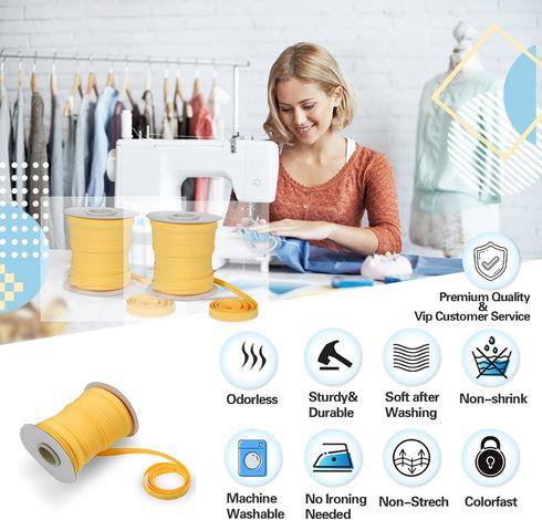 Tewadoo Bias Tape Double Fold 1/2 Inch - Orange Yellow 55 Yards Polyester Binding Tape for Sewing, Quilt Binding, Hemming, Seaming and Fabric Pipi...