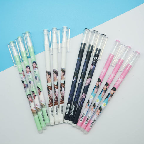 Bangtan Boys 12 Pcs Cute Gel Pen, Black Ink 0.5mm Ballpoint Pen, Fine Point Writing Gel Pen, School Supplies Office Supplies for Army Fans...